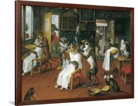 Barber's Shop with Monkeys and Cats-Abraham Teniers-Framed Art Print