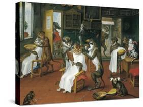 Barber's Shop with Monkeys and Cats-Abraham Teniers-Stretched Canvas