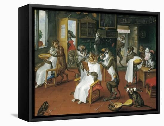 Barber's Shop with Monkeys and Cats-Abraham Teniers-Framed Stretched Canvas