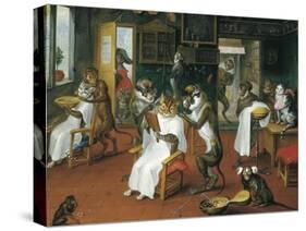 Barber's Shop with Monkeys and Cats-Abraham Teniers-Stretched Canvas