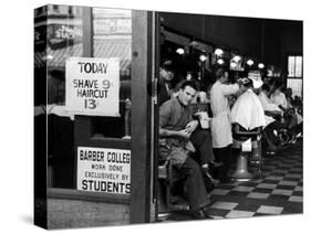 Barbershop at Down Town Hair School-Alfred Eisenstaedt-Stretched Canvas