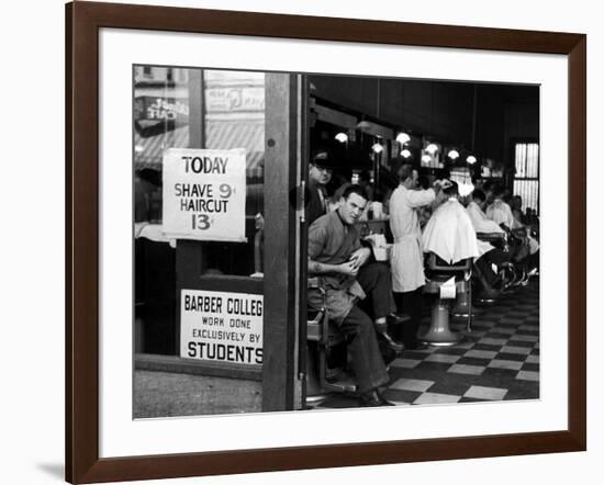 Barbershop at Down Town Hair School-Alfred Eisenstaedt-Framed Photographic Print