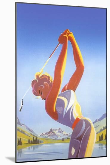 Barbie Playing Golf-null-Mounted Art Print