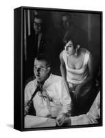 Barbra Streisand at Recording Session-Bill Eppridge-Framed Stretched Canvas
