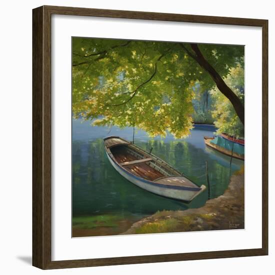 Barca sul fiume-Adriano Galasso-Framed Art Print