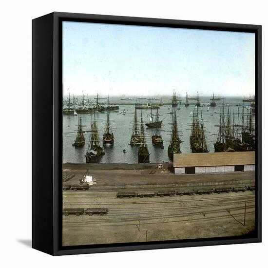Barcelon (Spain), View of the Port and the Harbour-Leon, Levy et Fils-Framed Stretched Canvas