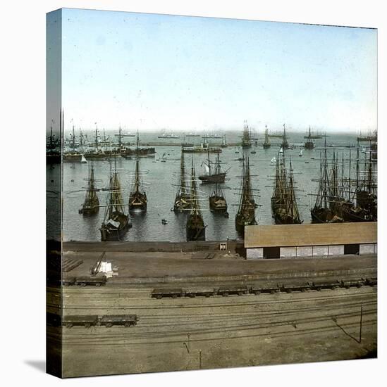 Barcelon (Spain), View of the Port and the Harbour-Leon, Levy et Fils-Stretched Canvas