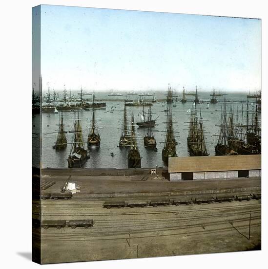 Barcelon (Spain), View of the Port and the Harbour-Leon, Levy et Fils-Stretched Canvas