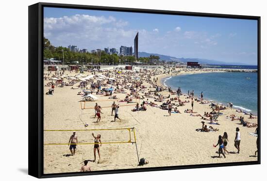 Barcelona Beach, Barcelona, Catalonia, Spain-Mark Mawson-Framed Stretched Canvas