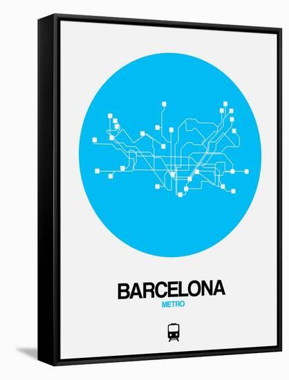 Barcelona Blue Subway Map-NaxArt-Framed Stretched Canvas