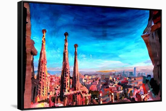 Barcelona City View and Sagrada Familia-Markus Bleichner-Framed Stretched Canvas