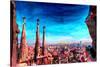 Barcelona City View and Sagrada Familia-Markus Bleichner-Stretched Canvas