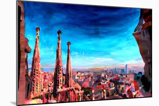 Barcelona City View and Sagrada Familia-Markus Bleichner-Mounted Art Print