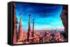 Barcelona City View and Sagrada Familia-Markus Bleichner-Framed Stretched Canvas