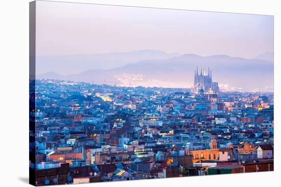 Barcelona Cityscape at Dusk Spain-vichie81-Stretched Canvas