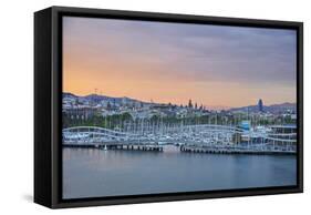 Barcelona Marina at Sunset, Barcelona, Catalonia, Spain-Mark Mawson-Framed Stretched Canvas