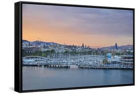 Barcelona Marina at Sunset, Barcelona, Catalonia, Spain-Mark Mawson-Framed Stretched Canvas