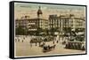 Barcelona: Plaza De Cataluna with People and Traffic-null-Framed Stretched Canvas