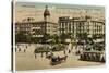 Barcelona: Plaza De Cataluna with People and Traffic-null-Stretched Canvas