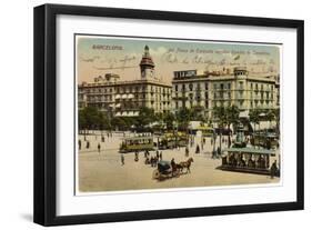 Barcelona: Plaza De Cataluna with People and Traffic-null-Framed Photographic Print