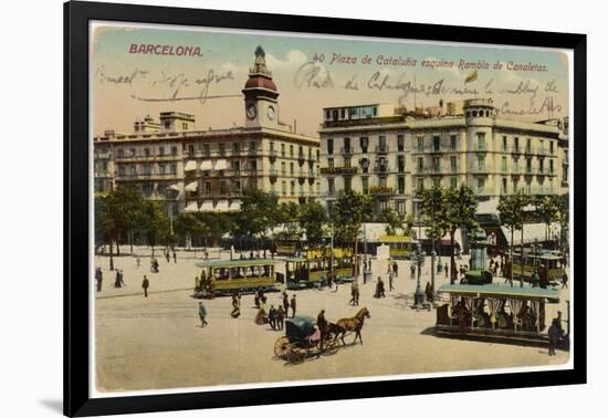 Barcelona: Plaza De Cataluna with People and Traffic-null-Framed Photographic Print