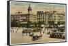 Barcelona: Plaza De Cataluna with People and Traffic-null-Framed Stretched Canvas