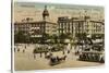 Barcelona: Plaza De Cataluna with People and Traffic-null-Stretched Canvas
