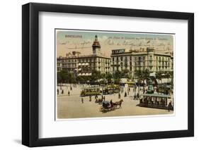 Barcelona: Plaza De Cataluna with People and Traffic-null-Framed Photographic Print