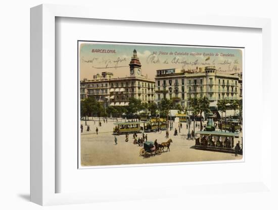 Barcelona: Plaza De Cataluna with People and Traffic-null-Framed Photographic Print