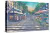 Barcelona Rambla Street Scene With Signpost-M. Bleichner-Stretched Canvas