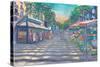 Barcelona Rambla Street Scene With Signpost-M. Bleichner-Stretched Canvas