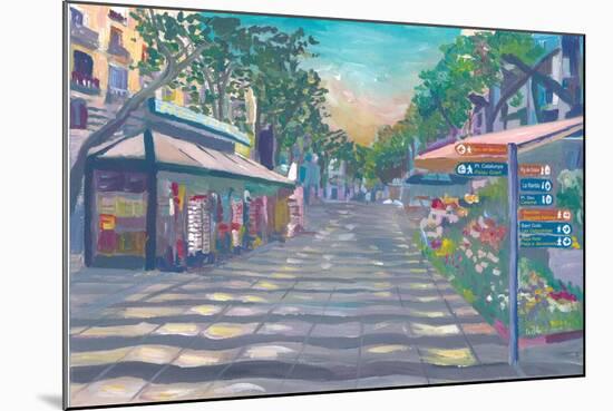 Barcelona Rambla Street Scene With Signpost-M. Bleichner-Mounted Art Print