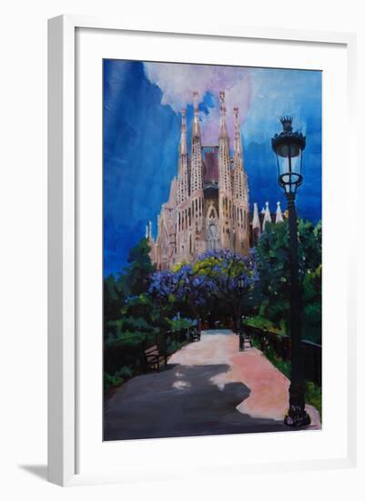 Barcelona Sagrada Familia with Park and Lantern-Markus Bleichner-Framed Art Print