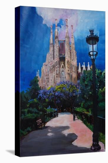 Barcelona Sagrada Familia with Park and Lantern-Markus Bleichner-Stretched Canvas