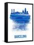 Barcelona Skyline Brush Stroke - Blue-NaxArt-Framed Stretched Canvas