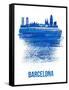 Barcelona Skyline Brush Stroke - Blue-NaxArt-Framed Stretched Canvas