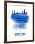 Barcelona Skyline Brush Stroke - Blue-NaxArt-Framed Art Print