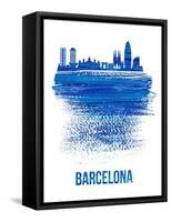 Barcelona Skyline Brush Stroke - Blue-NaxArt-Framed Stretched Canvas