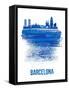 Barcelona Skyline Brush Stroke - Blue-NaxArt-Framed Stretched Canvas