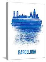 Barcelona Skyline Brush Stroke - Blue-NaxArt-Stretched Canvas