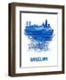 Barcelona Skyline Brush Stroke - Blue-NaxArt-Framed Art Print