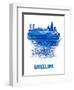 Barcelona Skyline Brush Stroke - Blue-NaxArt-Framed Art Print