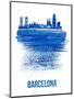 Barcelona Skyline Brush Stroke - Blue-NaxArt-Mounted Art Print