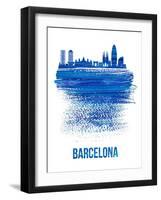 Barcelona Skyline Brush Stroke - Blue-NaxArt-Framed Art Print