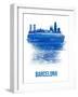 Barcelona Skyline Brush Stroke - Blue-NaxArt-Framed Art Print