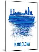 Barcelona Skyline Brush Stroke - Blue-NaxArt-Mounted Art Print