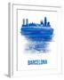 Barcelona Skyline Brush Stroke - Blue-NaxArt-Framed Art Print