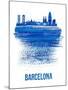 Barcelona Skyline Brush Stroke - Blue-NaxArt-Mounted Art Print