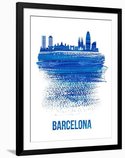 Barcelona Skyline Brush Stroke - Blue-NaxArt-Framed Art Print