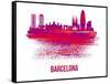 Barcelona Skyline Brush Stroke - Red-NaxArt-Framed Stretched Canvas